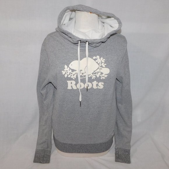 Roots Tops - Roots womens M Gray Salt & Pepper Funnel Neck Cowl pullover  Hoodie Sweatshirt